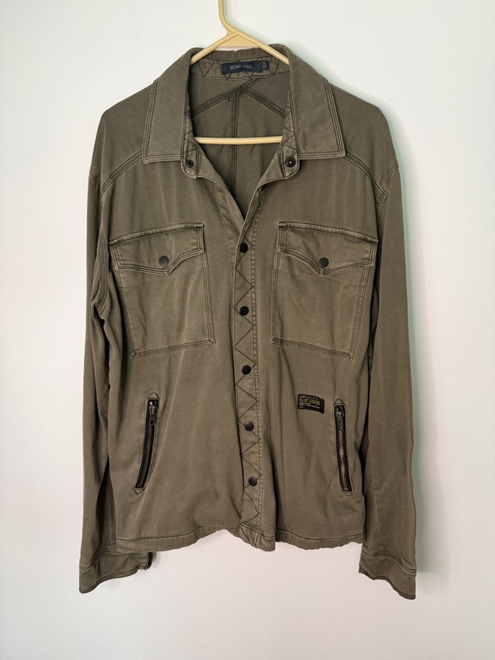 Michael Stars Men’s Olive Green Utility Jacket XL Cotton Stretch Military Style